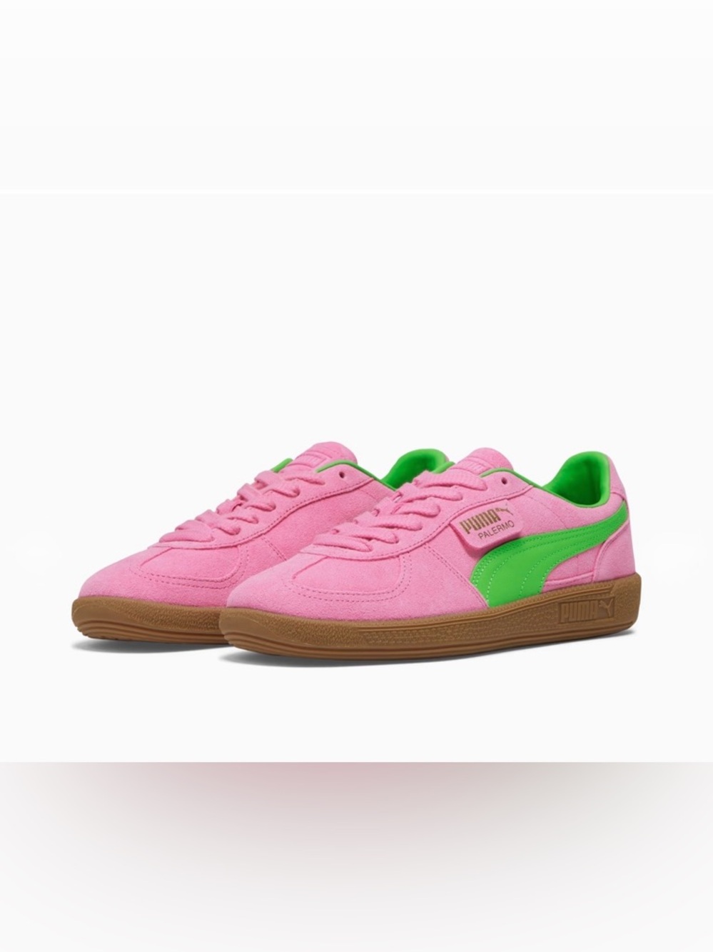 0014 Puma Palermo  Pink Suede Sneakers with Green Formstrip